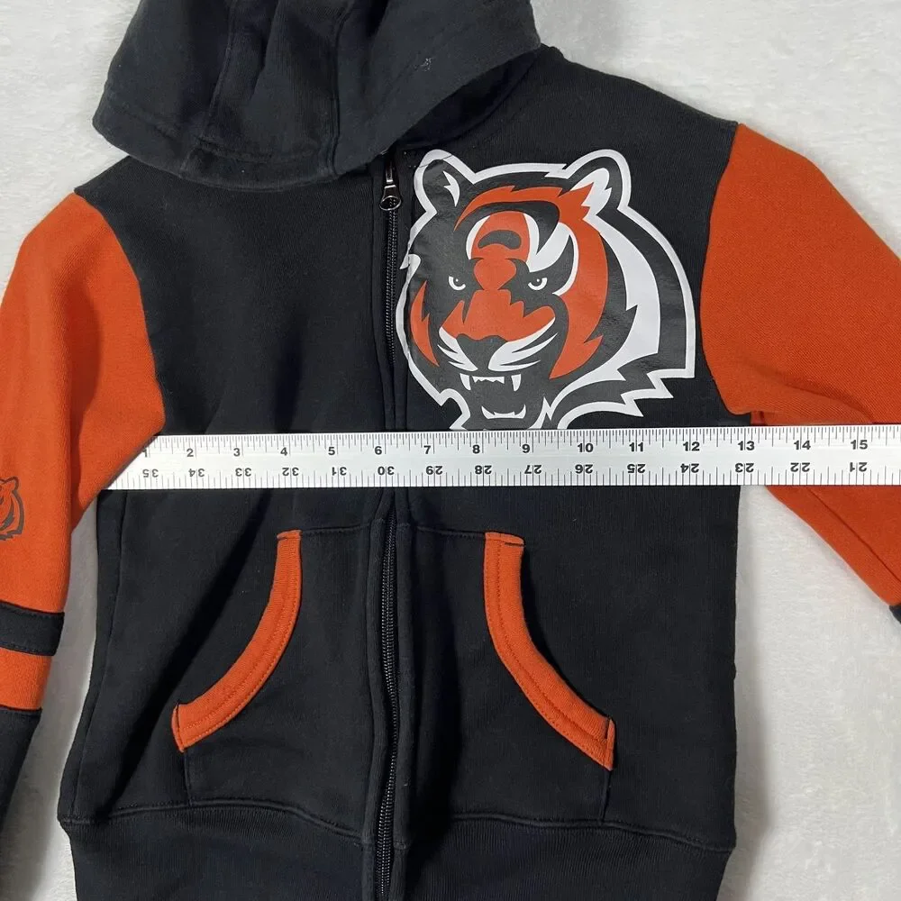 NFL Team Apparel Cincinnati Bengals Kids Full Zip Hoodie Black Orange Medium 5/6
